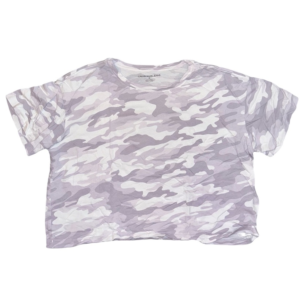 CALVIN KLEIN JEANS CAMO GREY & WHITE CROP TEE SHIRT // SIZE MEDIUM🩶